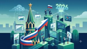 Современная бизнес-иллюстрация о стратегии инвестирования в премиальные домены зоны ru для прибыли в 2026 году